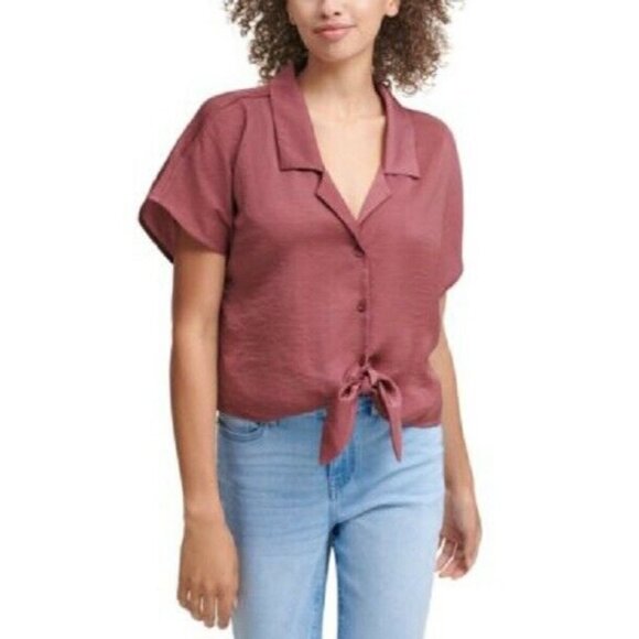 *FLAWED* Women's Calvin Klein Tie Front Top. Sedona. Large. Copper. - Picture 1 of 11